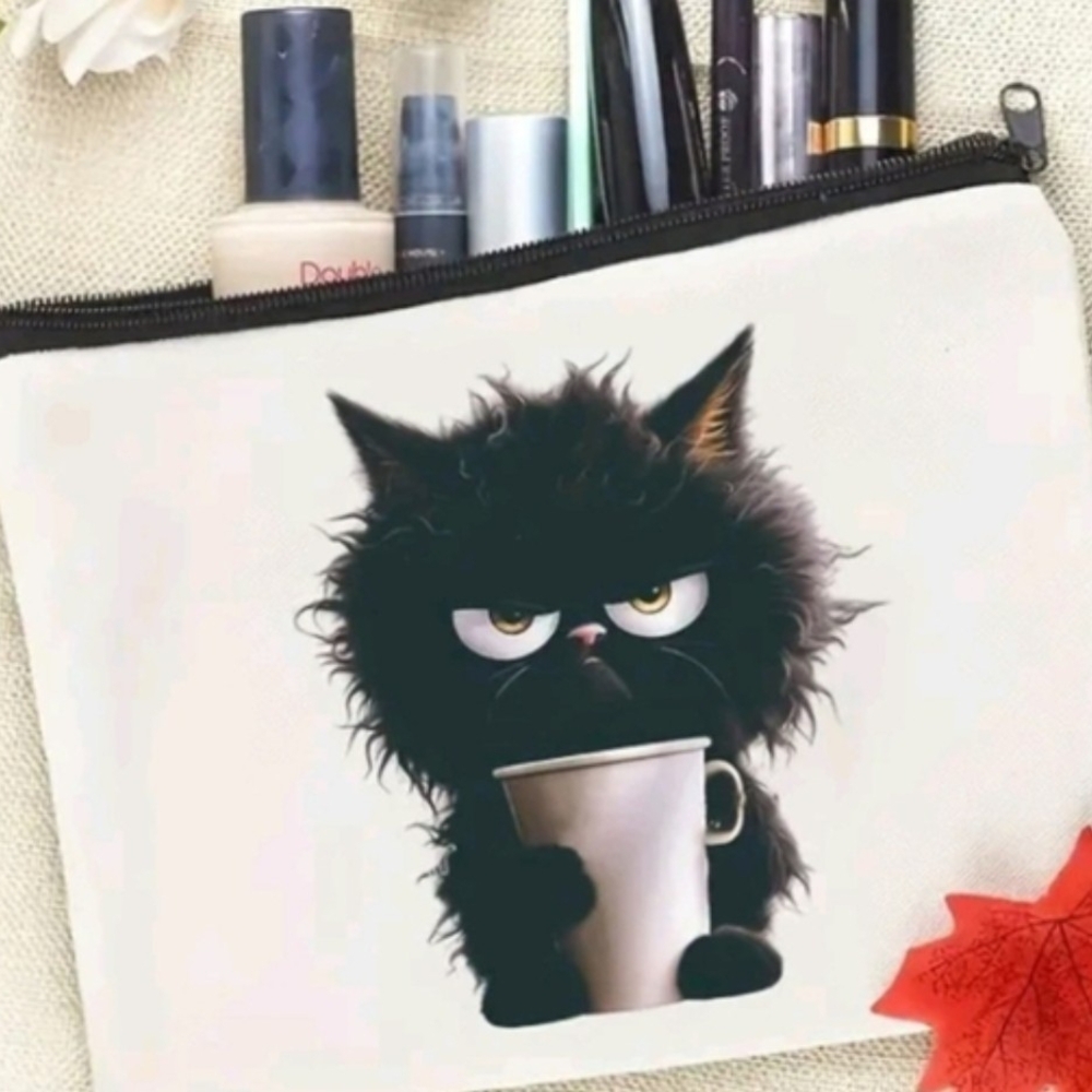 Black Cat Print Cosmetic Bag - Picture 2 of 4